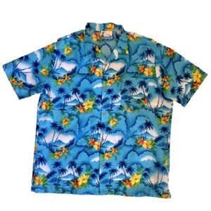 Islander Hawaiian Shirt Vintage 1970s Blue XL